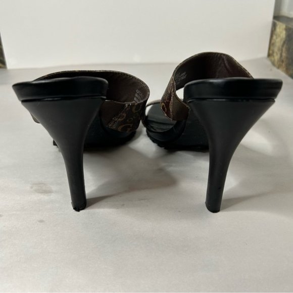 Guess Womens Strappy Slip On Heels Size 10 Black Sole Brown Upper Guess Logo - Picture 3 of 8